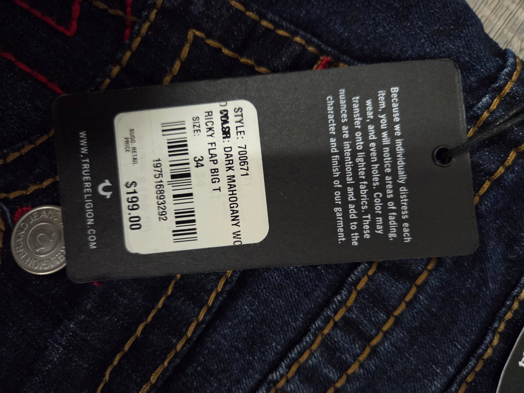 Mens True Religion relaxed straight leg 'Ricky' size 34 Jeans